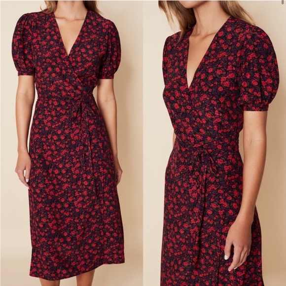 NWT Faithfull The Brand Sumaia Wrap Midi Dress Uma Floral Rayon Size XL US 10 - Picture 4 of 11